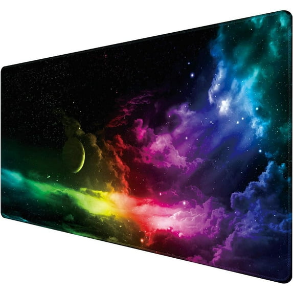 Extended Mouse Pad Large Gaming Mouse Pad- 35.4x15.7x0.12 inch Computer Keyboard Mouse Mat Non-Slip Mousepad Rubber Base and Stitched Edges for Game Players, Office, Study, Aurora Light Pattern