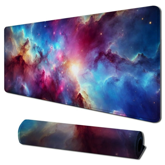 Extended Mouse Pad Large Gaming Mouse Pad Computer Keyboard Mouse Mat Non-Slip Mousepad Rubber Base and Stitched Edges for Game Players, Office, Study, Aurora Light Pattern