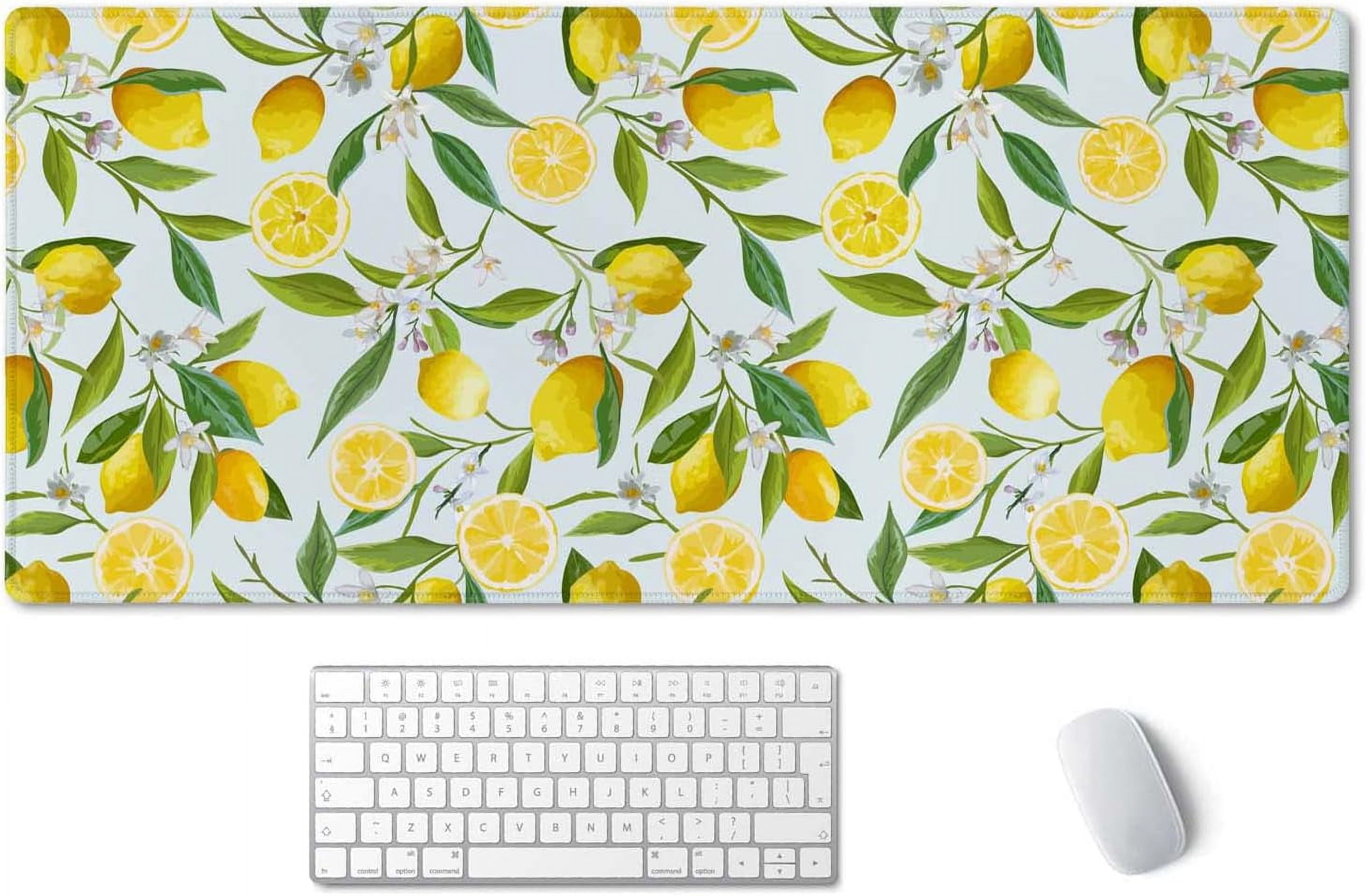 Extended Mouse Pad, XXL Gaming Mouse Pads, Large Big Mousepad Laptop Computer Keyboard Mat Desk Pad with Non-Slip Base Stitched Edge for Gaming Office, 35.4 x 15.7 inch, Lemon Fruits Tree Leaf