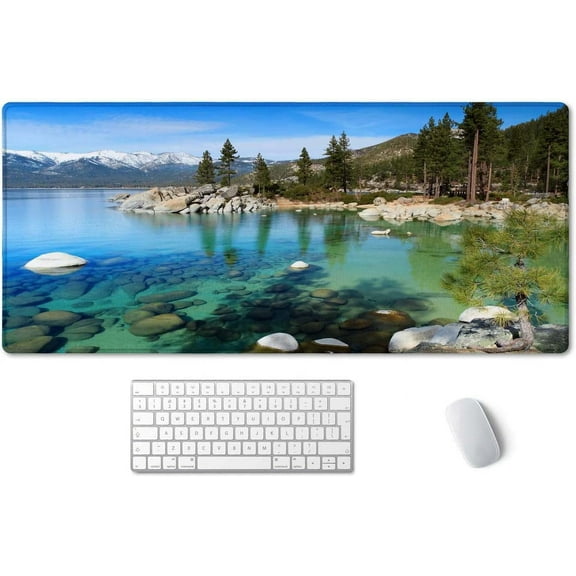 Extended Mouse Pad, XXL Gaming Mouse Pads, Large Big Mousepad Laptop Computer Keyboard Mat Desk Pad with Non-Slip Base Stitched Edge for Gaming Office, 35.4 x 15.7 inch, Lake Tahoe