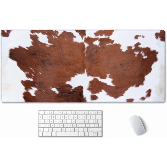 Extended Mouse Pad, XXL Gaming Mouse Pads, Large Big Mousepad Laptop Computer Keyboard Mat Desk Pad with Non-Slip Base Stitched Edge for Gaming Office, 35.4 x 15.7 inch, Brown Cowhide Print