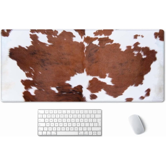 Extended Mouse Pad, XXL Gaming Mouse Pads, Large Big Mousepad Laptop Computer Keyboard Mat Desk Pad with Non-Slip Base Stitched Edge for Gaming Office, 35.4 x 15.7 inch, Brown Cowhide Print