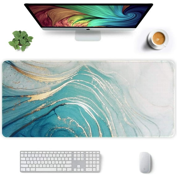 Extended Mouse Pad, XXL Gaming Mouse Pads, Large Big Mousepad Laptop Computer Keyboard Mat Desk Pad with Non-Slip Base Stitched Edge for Gaming Office, 35.5 x 15.7 inch, Tropical Leaves