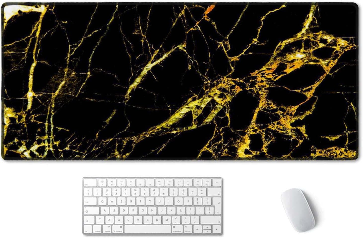 Extended Mouse Pad, XXL Gaming Mouse Pads, Large Big Mousepad Laptop Computer Keyboard Mat Desk Pad with Non-Slip Base Stitched Edge for Gaming Office, 35.5 x 15.7 inch, Gold Marble