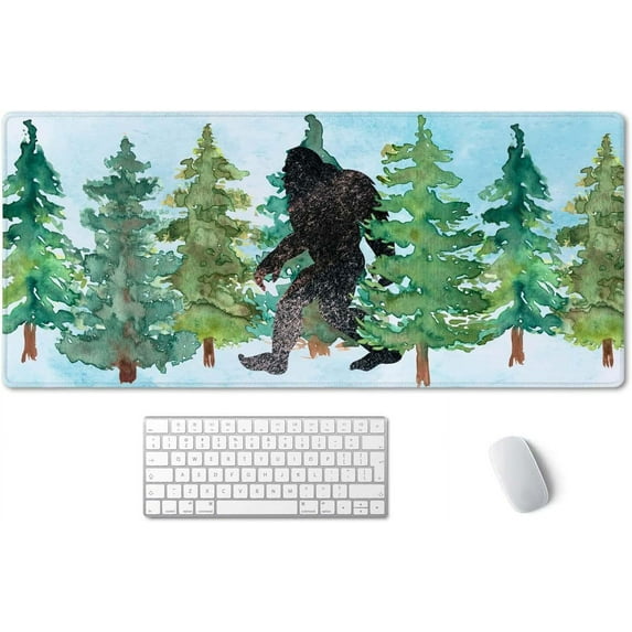 Extended Mouse Pad, XXL Gaming Mouse Pads, Large Big Mousepad Laptop Computer Keyboard Mat Desk Pad with Non-Slip Base Stitched Edge for Gaming Office, 35.4 x 15.7 inch, Watercolor Sasquatch