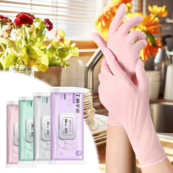 Extended Nitrile Dishwashing Gloves, Food Grade, Thick, Durable, Water-Resistant, Easy Cleanup, Kitchen Cleaning, Housework, Household, Cooking, Dishwashing\ TOPLIU
