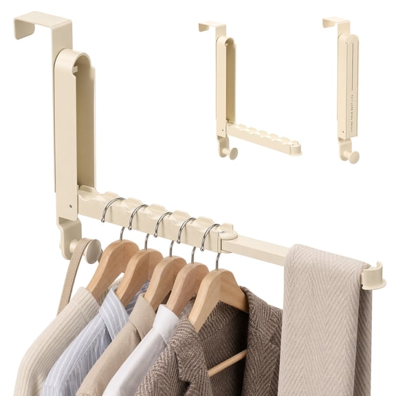 Extended Over The Door Hook with 6 Ridge Clothes Hanger Over The Door Hanger Space Saving and Larger Capacity for Clothes Portable Compact White