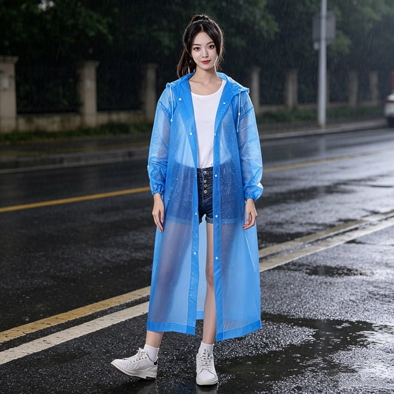 Extended Raincoat Reusable Waterproof Rain Jacket with Cuff Closure, Thickened Full Length Long Rain Poncho Heavy Downpour Protection Emergency Gear for Men Women Hiking Camping