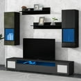 thumbnail image 1 of Extended, Rattan Style Entertainment Center, 7 Pieces Floating TV Console Table for TVs Up to 90'', High Gloss Wall Mounted TV Stand with Color Changing LED Lights for Home Theatre, Black, 1 of 9