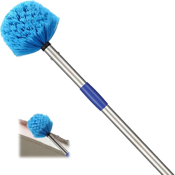 Extended Reach Cobweb Duster with 8-Foot Pole - Medium Bristle Brush for Ceiling, Wall, and Indoor/Outdoor Cleaning, Lightweight Stainless Steel (8 FT)