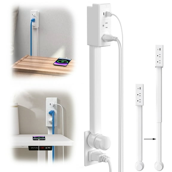 Extended and Rotating Outlet Features USB-A, USB-C, and 2 Ac Outlets, Extendable Wall Outlet Extends 22-34, 180 Swivel, Rotating Outlet for Behind Couches