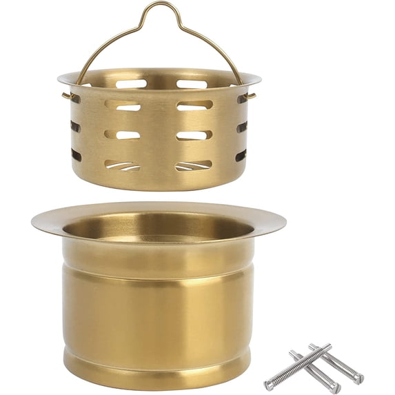 Gold Extended Sink Flange with Deep Basket Strainer, Deep Garbage Disposal Sink Flange for Kitchen Sink, Fit for 3-1/2 Inch Standard Sinks Drain Hole