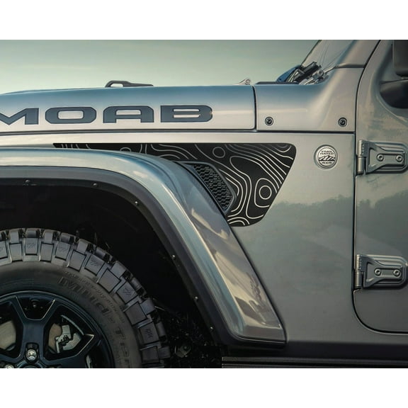 Extended Topographic Fender Vent Vinyl Decal Compatible with and Fits Jeep Wrangler JL/Jeep Gladiator JT 2018-2024 - Set of Two