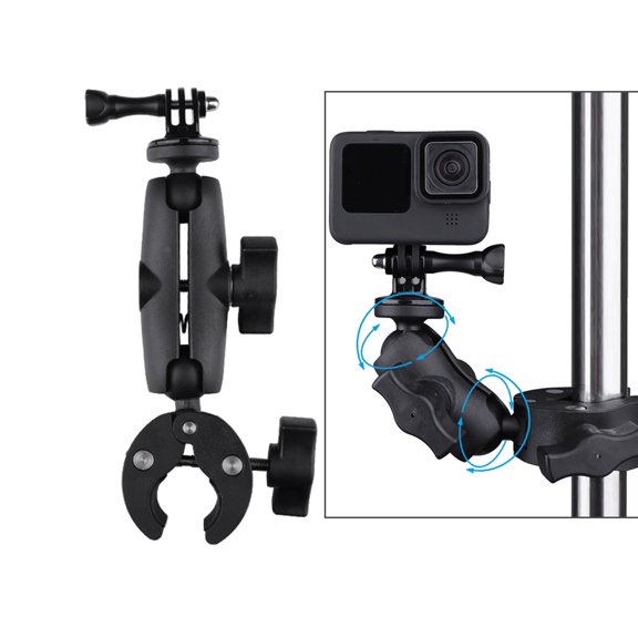 Extended Version 360 Rotation Adjustable Action Camera Clamp Plier Base Holder (Black)