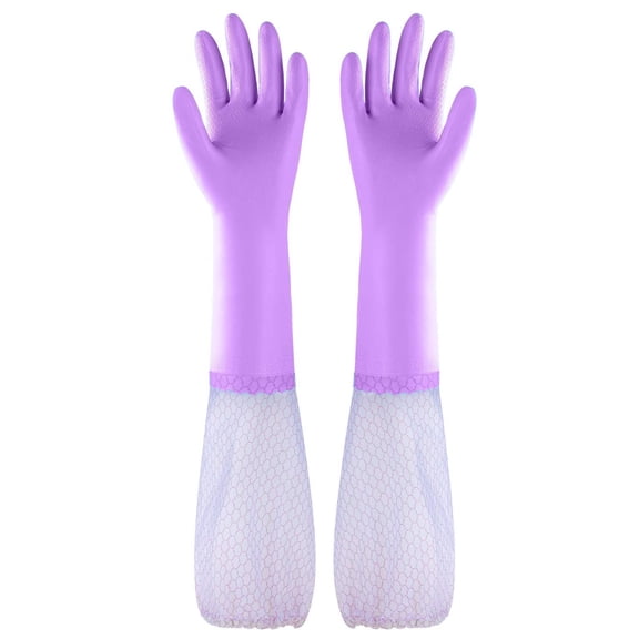 Versatile Household Use Gloves, Long Sleeve Protection Durable PVC Material for Kitchen Cleaning Gardening Hairdressing, Medium Purple