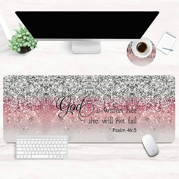Extended XXL Gaming Mouse Pad 31.5x11.8 Inch, Large Full Desk Mouse Pad with Stitched Edges, Cute Decor Keyboard Pad Desk Mat for Desktop, Big Mouse Pad Gaming Office Home Pink Flash Bible