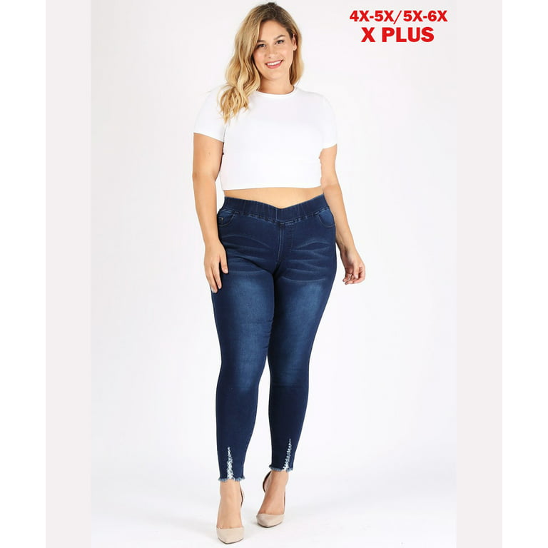 Extended plus size denim jeggings jeans waist-hugging fit 4X to 5X 