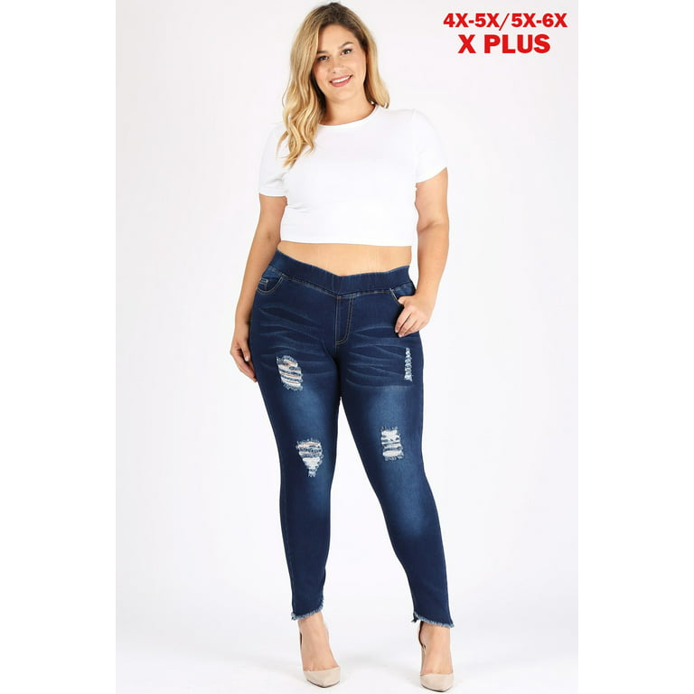 Extended plus size denim jeggings jeans waist-hugging fit 4X to 5X