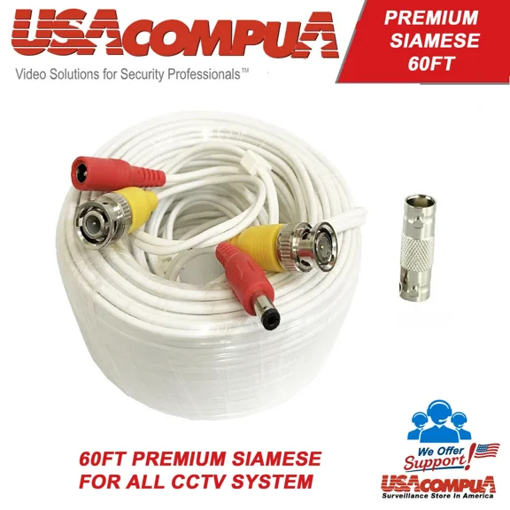 Extender Siamese Wire 50Ft Premium Cctv Security Camera Video Bnc Adapter