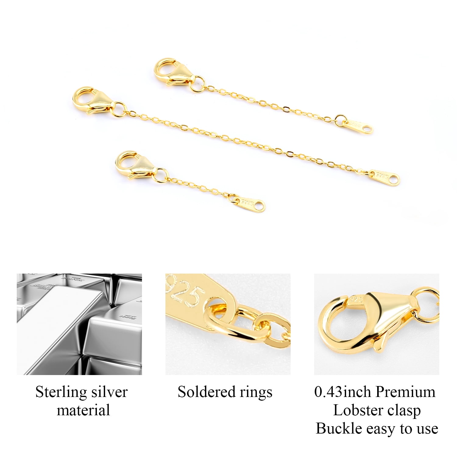 Alexcraft 14K Gold Plated Chain Extender Necklace Extension for Jewelry Making, 1-3 in