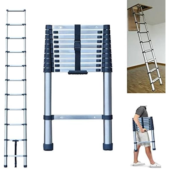 Extension 10 FT, Telescoping Stainless Steel Roof , Lightweight Telescopic Extension , Multi Purpose Step Ladders for Home, Collapsible Ladders, Heavy Duty 330 Lb Capacity
