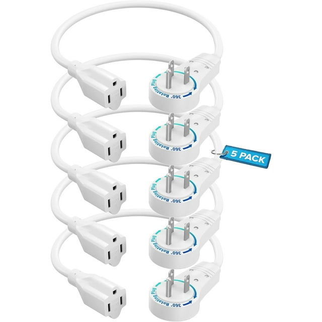 Extension Cord 0.5 Foot White Flat Plug, 360° Rotating Short Power Cord