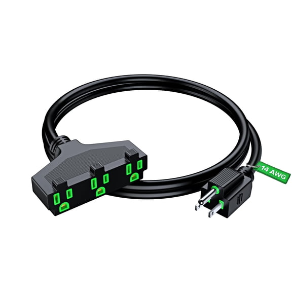 Extension Cord 1.5 Feet, SJTW Extension Cord with Multiple Outlets, 14 Gauge (Black) ETL Listed