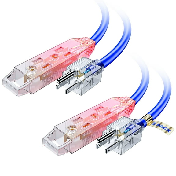 Extension Cord 1 ft, (2 Pack) Extension Cord with Multiple Outlets and Lit Ends,16 Gauge (Blue) ETL Listed