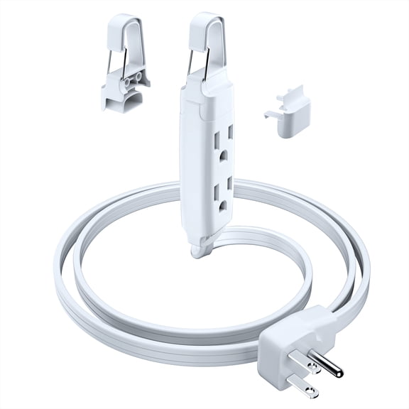 Extension Cord 1 ft Short White 3-Outlet Flat Plug 16 Gauge Wire White Power Cord with Removable-Hook System -UL Listed (1Ft White)