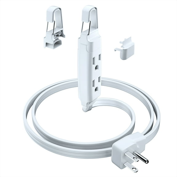 Extension Cord 1 ft Short White 3-Outlet Flat Plug 16 Gauge Wire White Power Cord with Removable-Hook System -UL Listed (1Ft White)