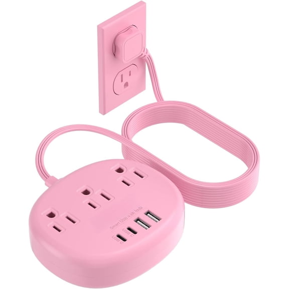 Extension Cord - 10 FT Flat Extension Cord, 1625W Cute Extension Cord with 3 AC Outlet 4 (24W/4.8A), Compact for Cute Kawaii Desk Essentials