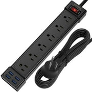 Extension Cord 10 Ft, SUPERDANNY Surge Protector Power Strip with USB Ports, 6 Outlet & 4 USB, Flat Plug, 900 Joules, Multiple Protection for iPhone/iPad/PC/Home/Office/Dorm/Travel, Black