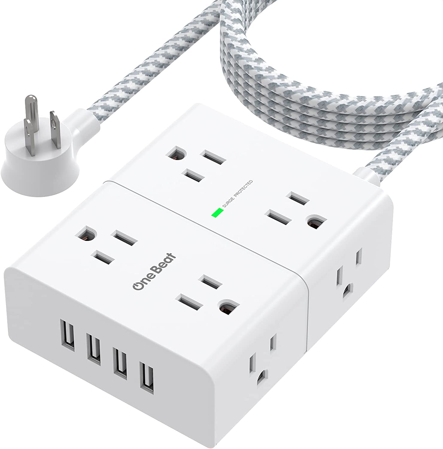 Extension Cord 10 Ft, Surge Protector Power Strip, 8 Widely Outlets 4