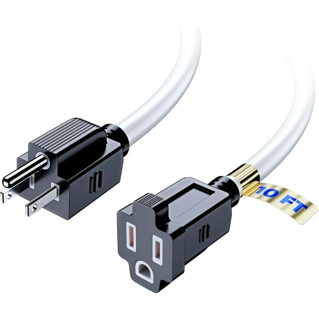 Extension Cord 10 Ft White Power Cords Indoor 16 Gauge Wire SJTW Heavy