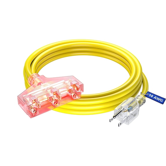 Extension Cord 10 ft, Extension Cord with Multiple Outlets, SJTW 14 Gauge (Yellow) ETL Listed