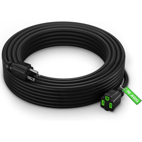 Extension Cord 12 Ft Black Power Cords Indoor 16 Gauge Wire Heavy Duty ETL Listed (12Ft)