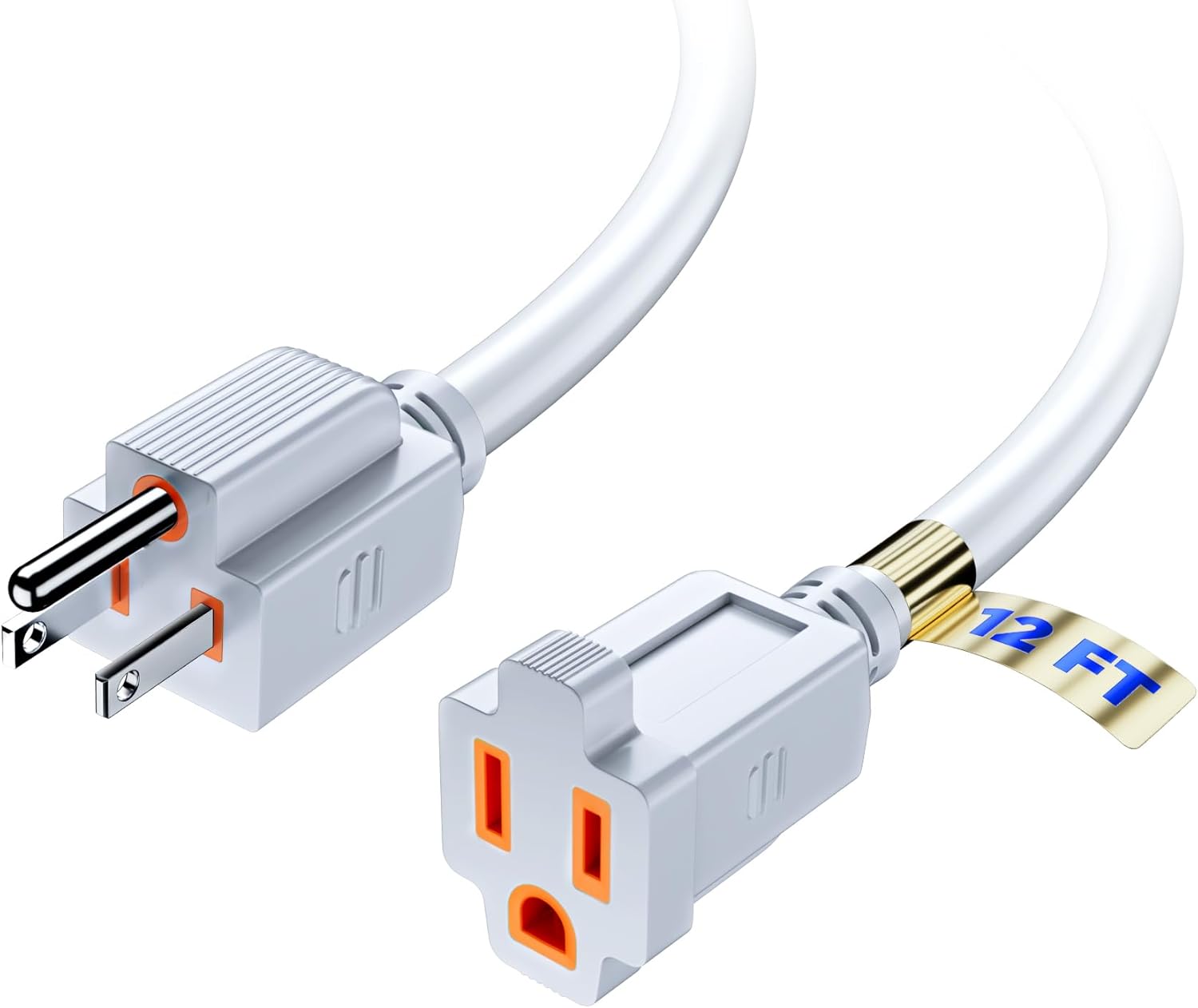 Extension Cord 12 Ft White Power Cords Indoor 16 Gauge Wire SJTW Heavy