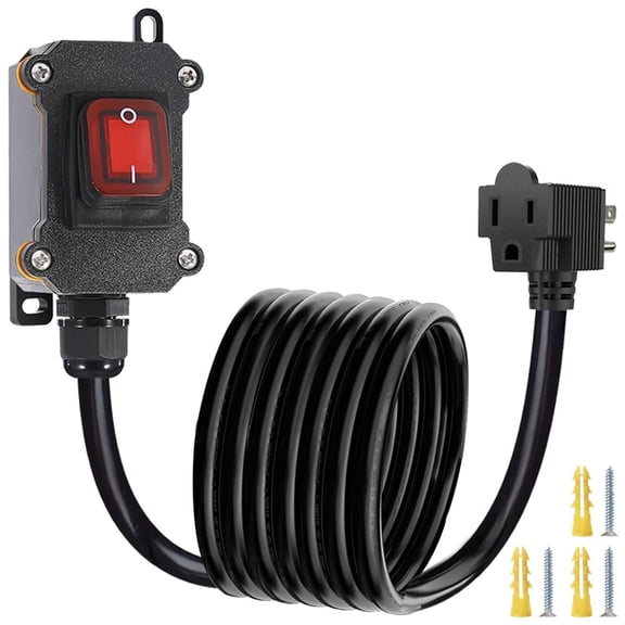 Extension Cord with 14AWG Cable Piggyback Plug(3-Pronged) On/Off Switch, IP67 Waterproof Inline Cord Switch Heavy Duty, AC/DC 15A-125V Inline Power (10FT)