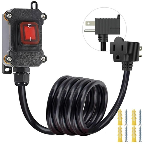 Extension Cord with 14AWG Cable Piggyback Plug(3-Pronged) On/Off Switch, IP67 Waterproof Inline Cord Switch Heavy Duty, AC/DC 20A-125V Inline Power (6.5FT)