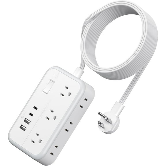 Extension Cord 15 ft Power Strip with 6 Outlets 4 USB Charr(2 USB C Port) Flat Plug Outlet Extender Long Cord Protection for Indoor Home Office Supplies Dorm Room Essentials