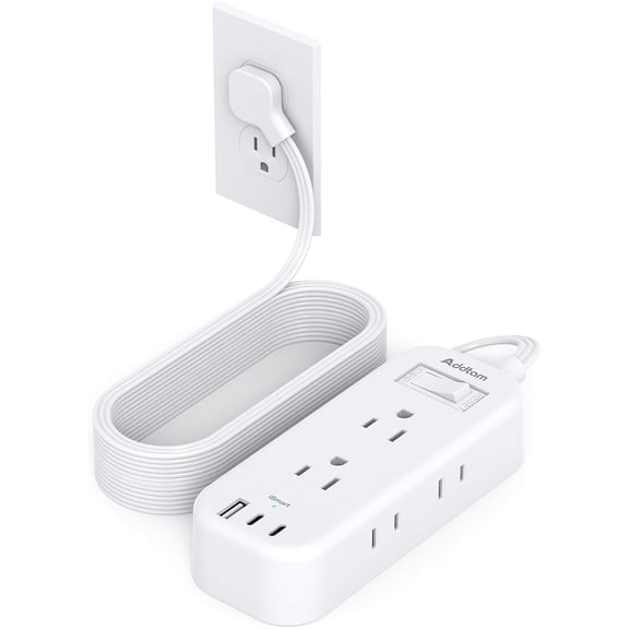 Extension Cord 15 ft - Power Strip Surge Protector, Flat Plug with 6 AC Outlet Extender 3 USB Ports (2 USB-C), 1080J, Multi Plug Outlets Desktop Charging Station for Home College Dorm Room Essentials