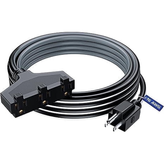 Extension Cord 15 ft, SJTW Extension Cord with Multiple Outlets, 16 Gauge (Black, White and Gray) ETL Listed