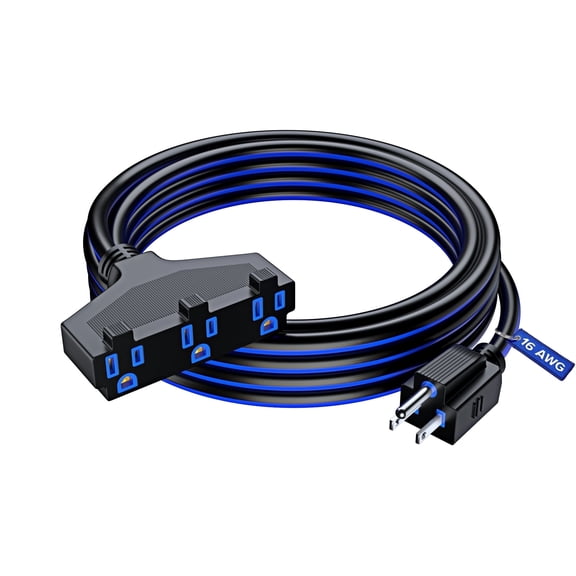 Extension Cord 15 ft, SJTW Extension Cord with Multiple Outlets, 16 Gauge (Black and Blue) ETL Listed