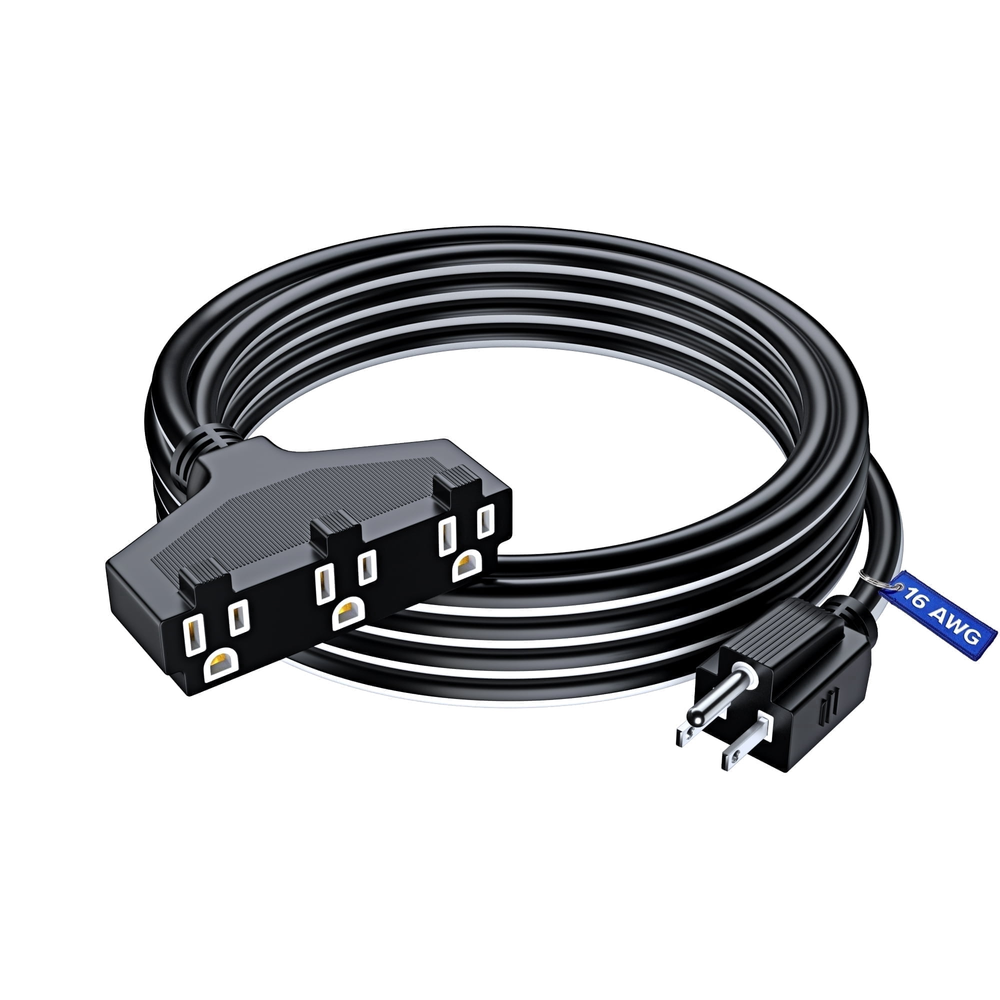 Extension Cord 15 ft, SJTW Extension Cord with Multiple Outlets, 16 Gauge (Black and White) ETL Listed