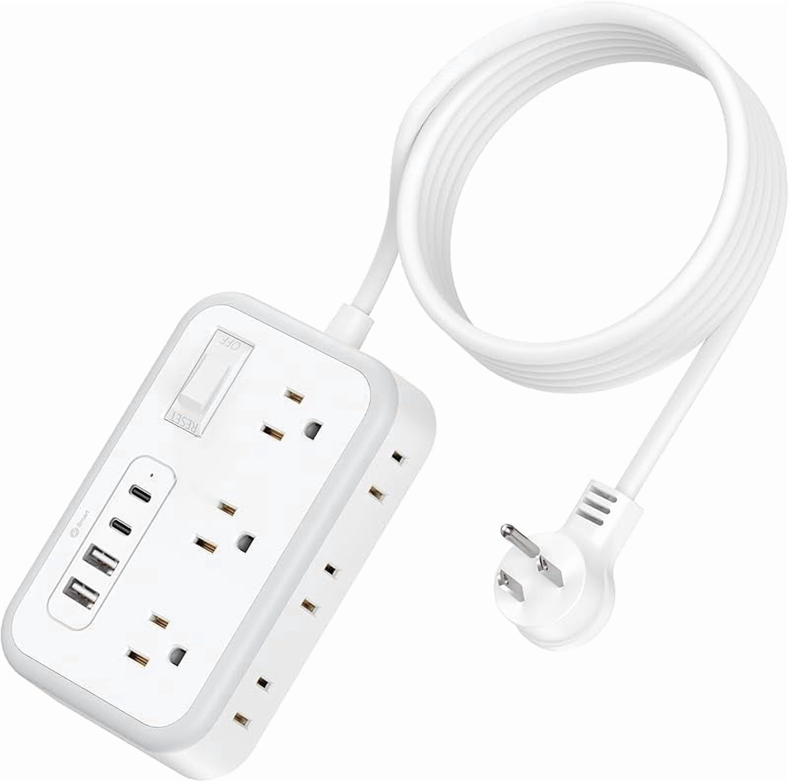 15 ft Extension Cord Power Strip – Surge Protector with 6 Outlets, 4 USB Ports (2 USB-C), Flat Plug, 1080-Joule Protection for Home, Office, Dorm Room Essentials