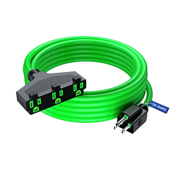 Extension Cord 25 Feet, SJTW Extension Cord with Multiple Outlets, 14 Gauge (Green) ETL Listed