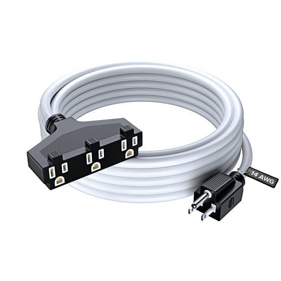 Extension Cord 25 Feet, SJTW Extension Cord with Multiple Outlets, 14 Gauge (White) ETL Listed