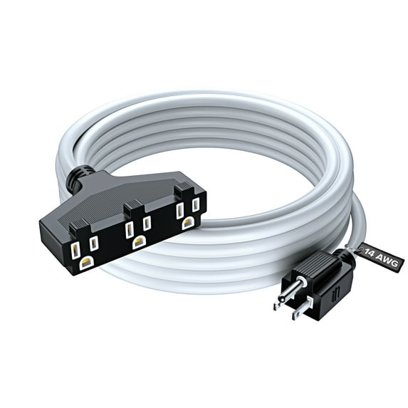 Extension Cord 25 Feet, SJTW Extension Cord with Multiple Outlets, 14 Gauge (White) ETL Listed