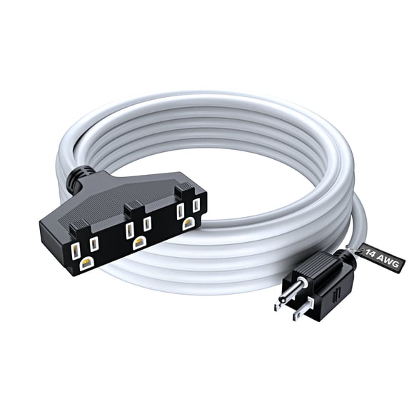 Extension Cord 25 Feet, SJTW Extension Cord with Multiple Outlets, 14 Gauge (White) ETL Listed