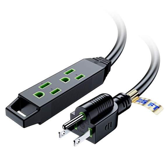 Extension Cord 25 ft, Extension Cord with Multiple Outlets, 16 Gauge (Black) ETL Listed